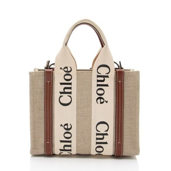 Chloe Small Woody Ribbon Tote With Strap White Brown - Picture 4 of 10